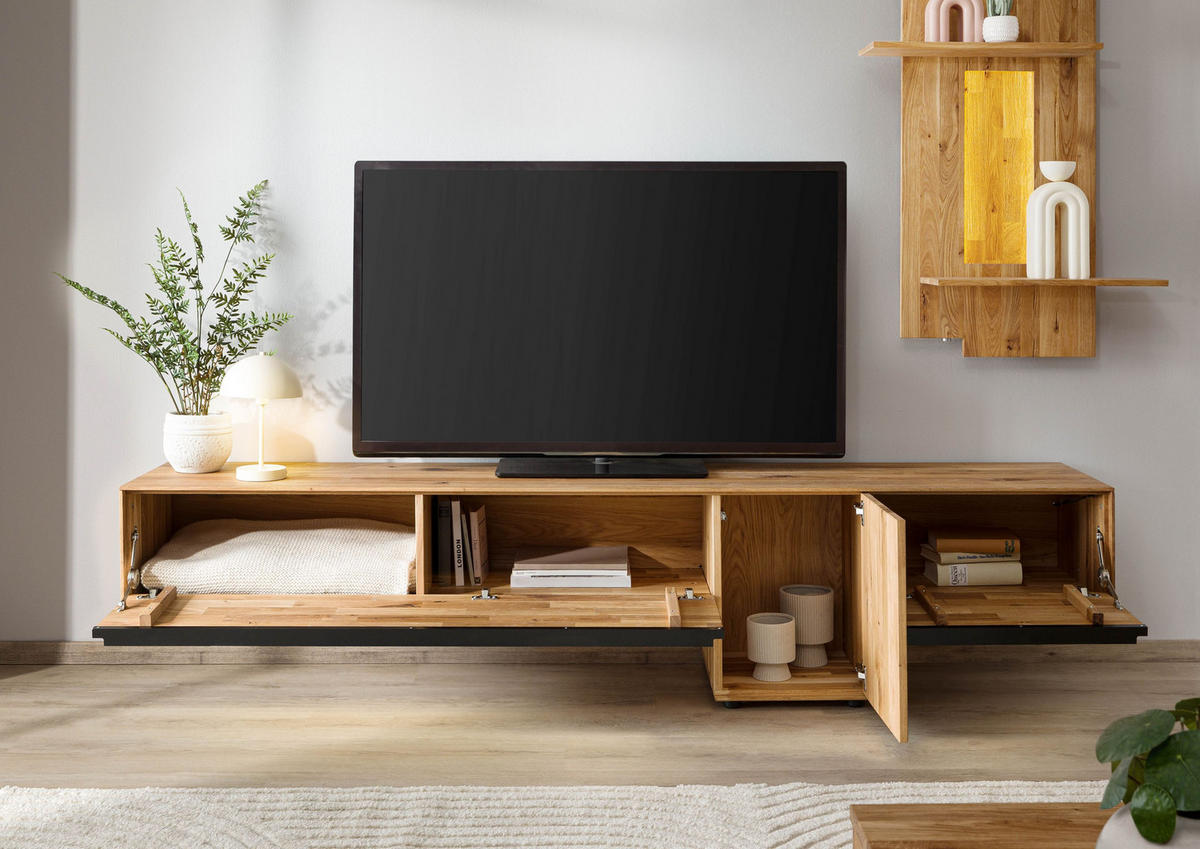 LOWBOARD Wildeiche 220x43x55 natur geölt WIEN #111 - Naturfarben, Holz (220/55/43cm) - Massivmoebel24