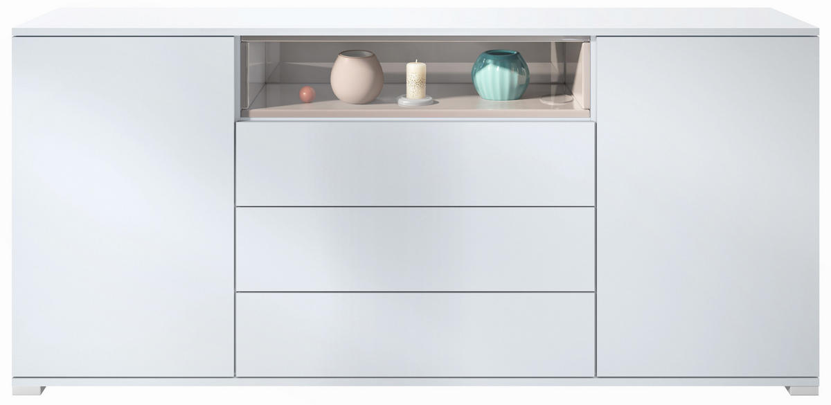 SIDEBOARD Skadu Sandgrau Hochglanz - Sandfarben, Holzwerkstoff (166.5/75.5/35cm) - Vladon