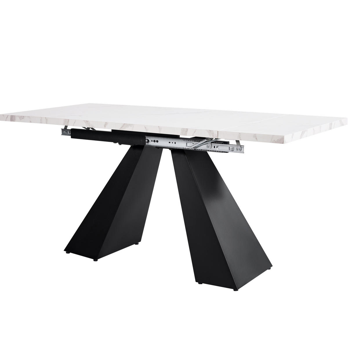ESSTISCH 99-159/74/77 cm ausziehbar mit MDF-Tischplatte, breiter Arbeitsfläche und Carbonstahl-Beinen, Weiß/Schwarz - Weiß, Holzwerkstoff (159/74/77cm) - Redom