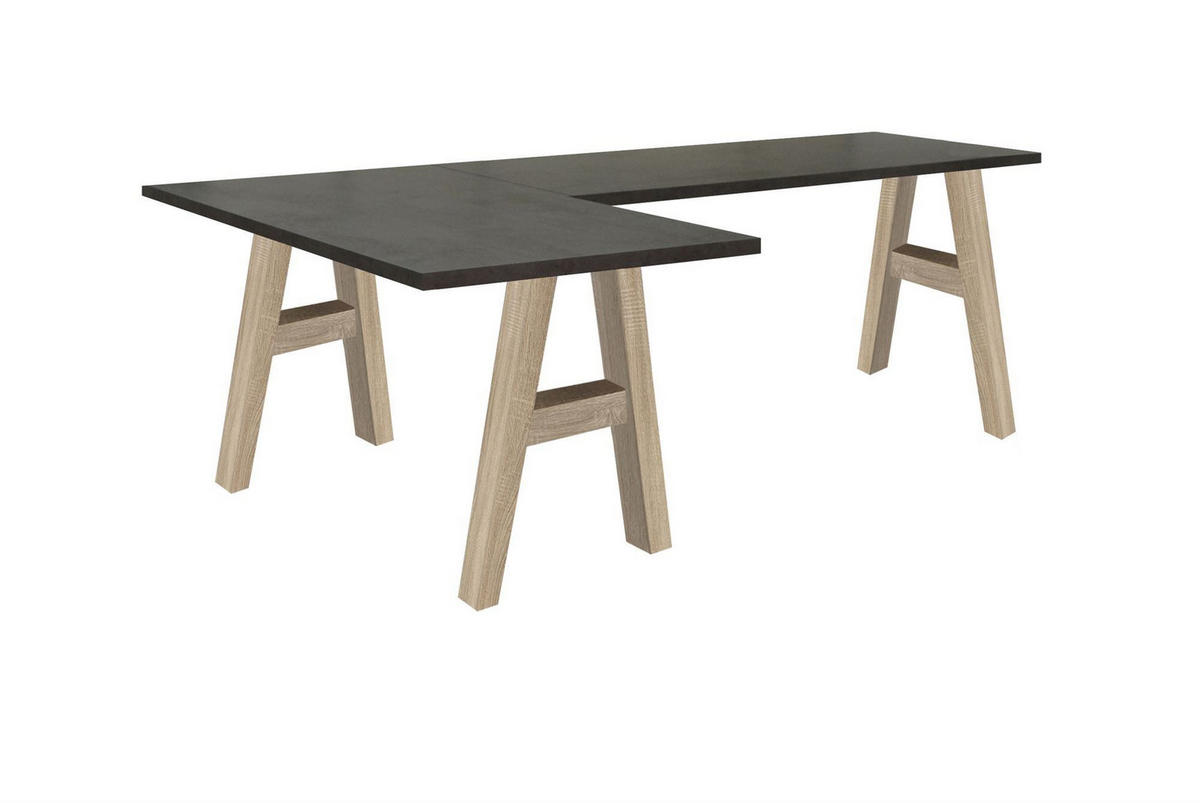 ECKSCHREIBTISCH Eda 2 230 x 140 x 75 Computertisch Eiche sägerau/Graphit - Grau, Holz (230/140/75cm) - 58aufmkessel