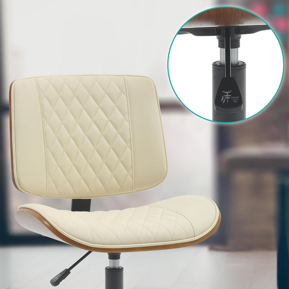 BÜROSTUHL Omnix Kunstleder walnuss/creme - Creme/Schwarz, Metall (50/94/54cm) - TPFLiving