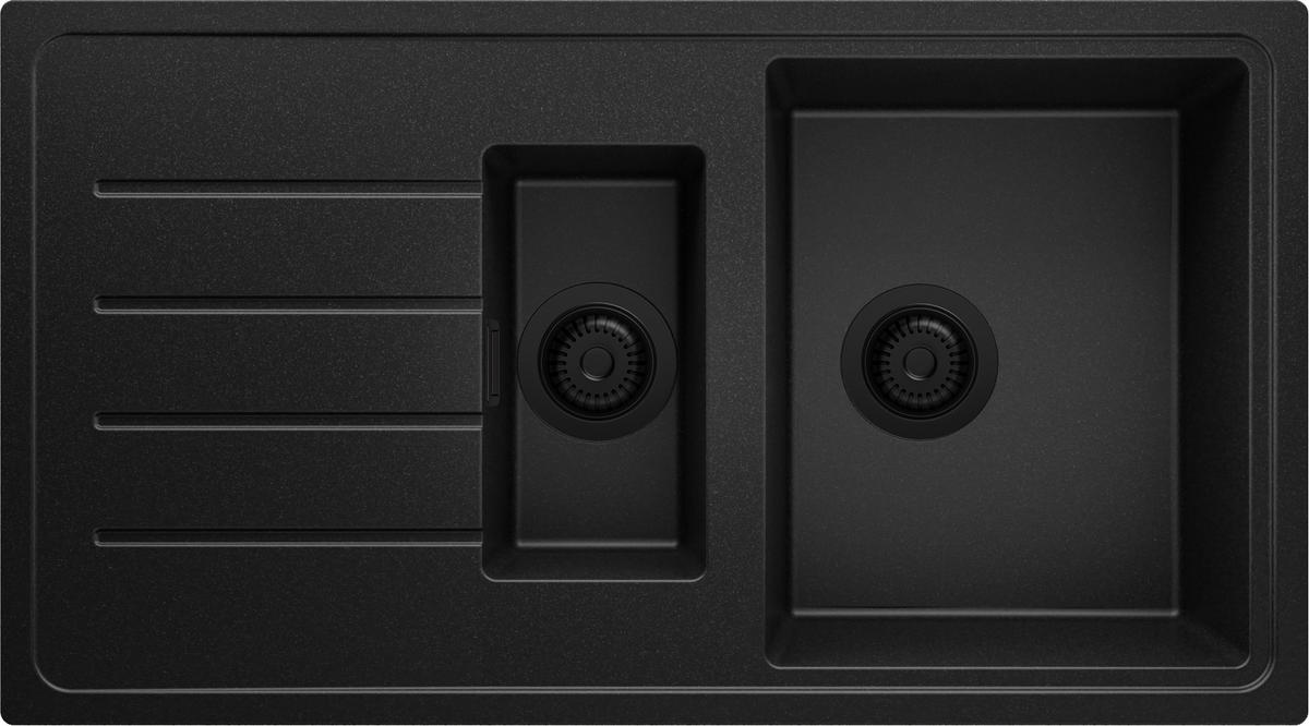 SPÜLBECKEN Kopenhagen Duo, 2-er set Alles Schwarz 90/50 cm 1,5 Becken + Ablauf-Set ab 60er Unterschrank - Schwarz, Kunststoff (90/19/50cm) - Primagran