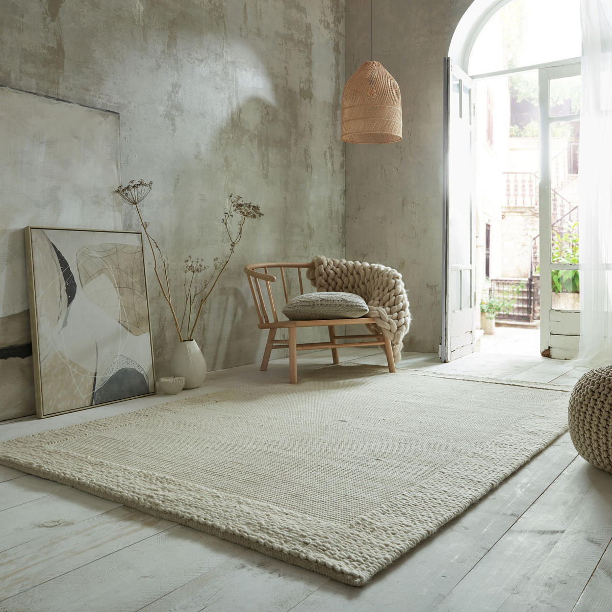 TEPPICH Chunky-Knit-Design, wolle-polyester-mix CALDER, Beige 200x290 cm - Beige, Textil (200/290cm) - KADIMA DESIGN