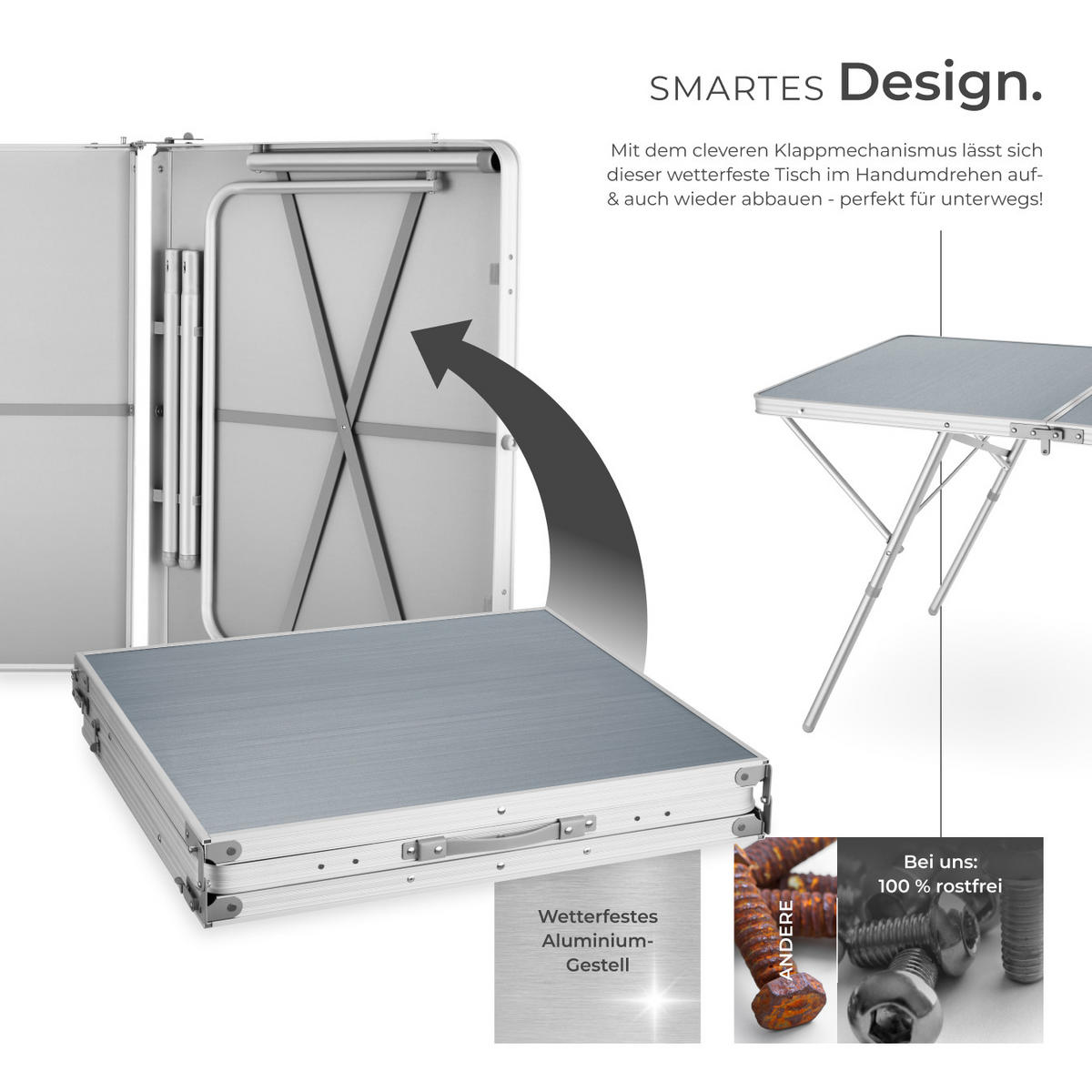 CAMPINGTISCH Jumbo,180 x 70 x 70,5 cm,silber - Silberfarben, Metall (180/70/70.5cm) - tectake