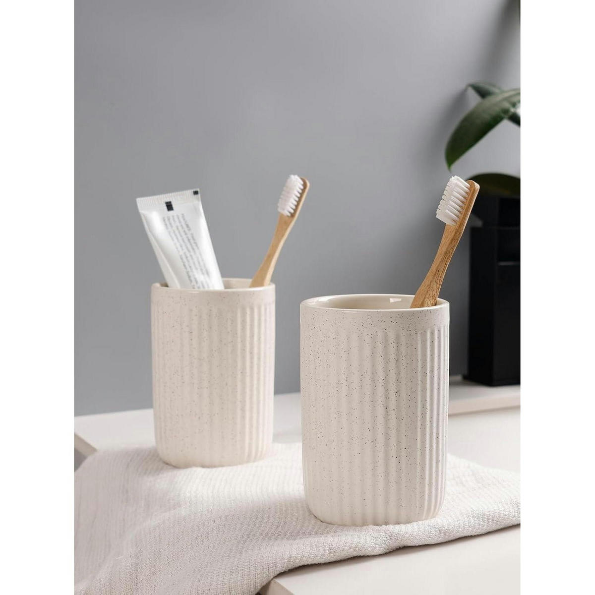 SEIFENSPENDER mit Zahnbürstenhalter Keramik Beige 350ml - Beige, Keramik (8/14/8cm)