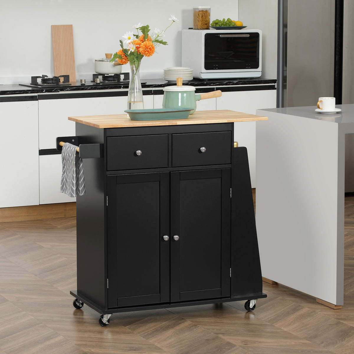KÜCHENWAGEN DE-11023 2 Schubladen Schwarz/Hévéa - Schwarz, Holzwerkstoff (45/89.5/89cm) - ComfortXL