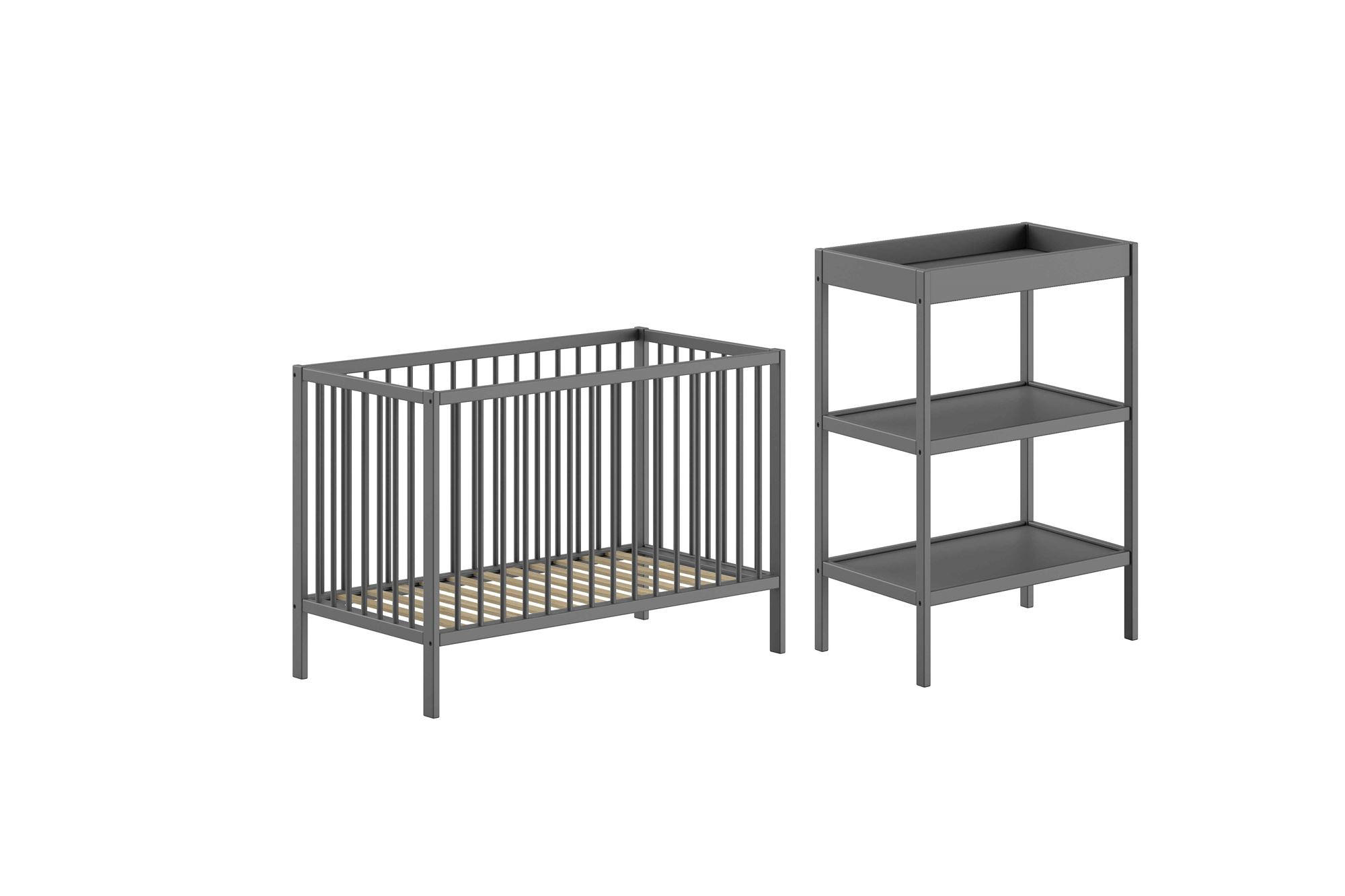 BABYZIMMER Set Kara-lynn 3 Komplettset Massivholz Buche Anthrazit - Grau, Holz (203/95/64cm) - 58aufmkessel