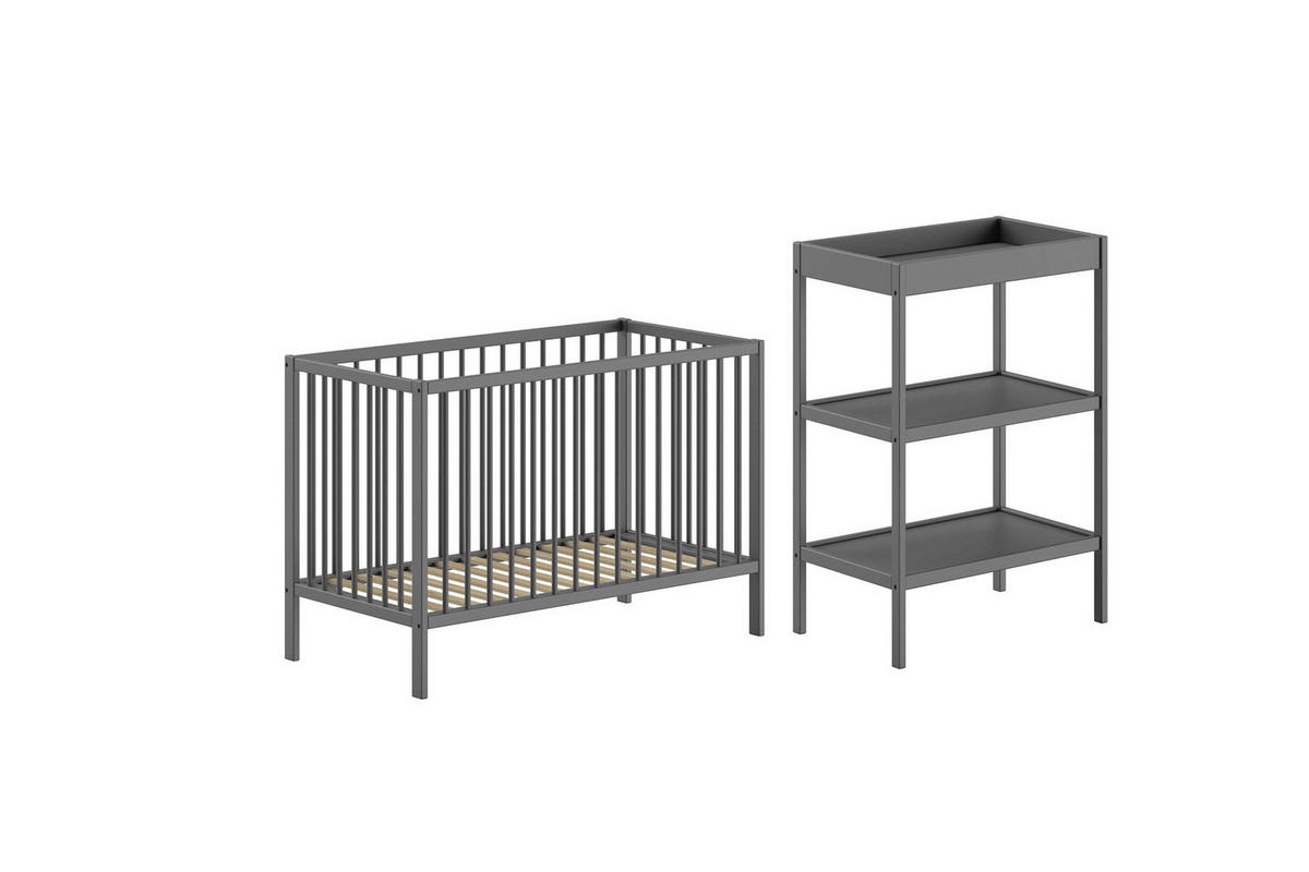 BABYZIMMER Set Kara-lynn 3 Komplettset Massivholz Buche Anthrazit - Grau, Holz (203/95/64cm) - 58aufmkessel