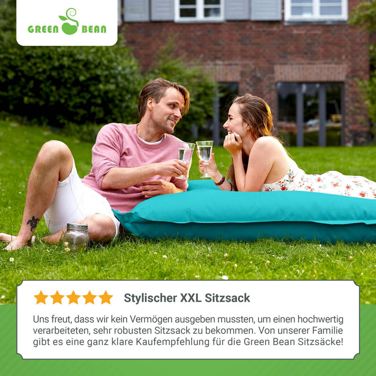 RIESEN-SITZSACK "Square" 120x160cm 270 L - Türkis, Textil (120/25/160cm) - Green Bean