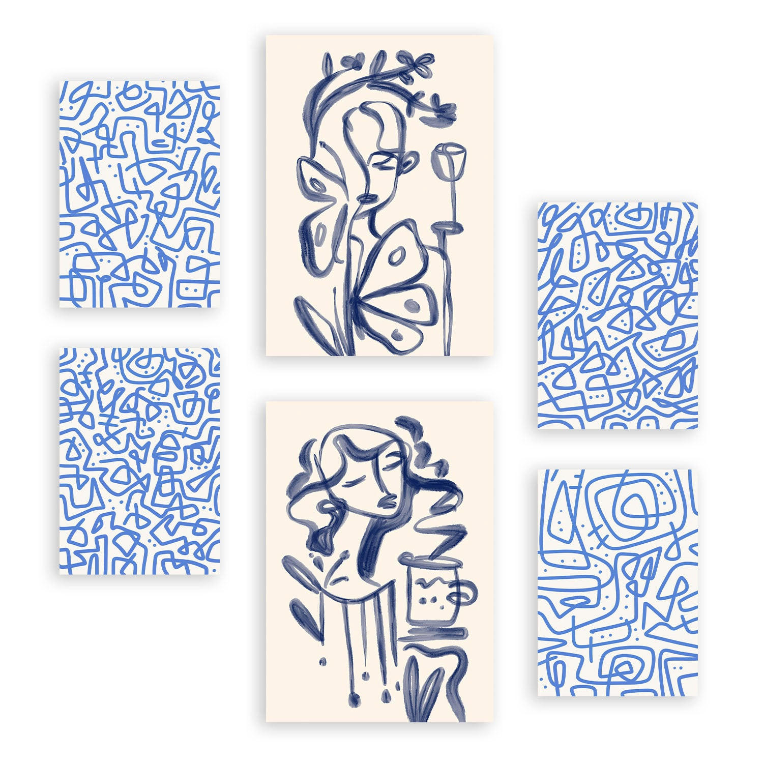 POSTER Set Mit 6 Junge Im Rahmen In Weibliche Zusammenfassung Ästhetische Dekorative Gemälde Für Ihr Wohnzimmer Schlafzimmer Zuhause A3 & A4 Rahmenlos - Klar, Papier (29/3cm) - Nacnic
