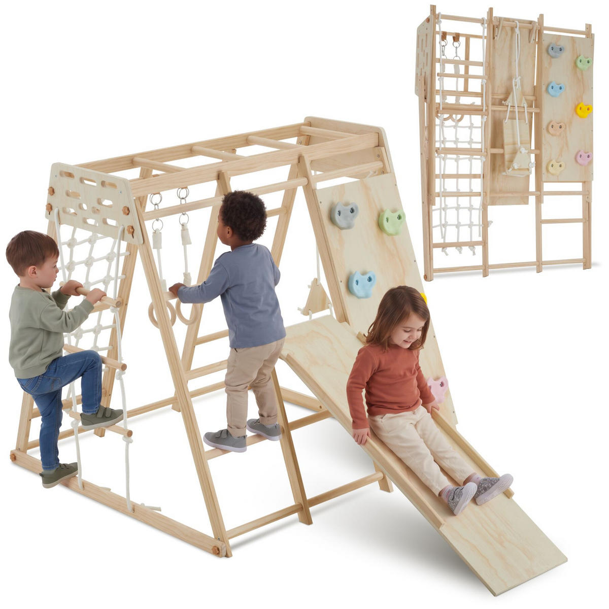 KLETTERGERÜST Mont Blanc, splitterfrei, abgerundete Ecken und Kanten, hellbraun - Hellbraun, Holz (127/120/123cm) - tectake