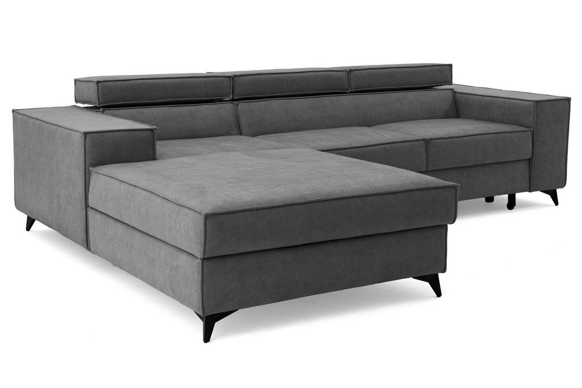 ECKSOFA PURE S Links mit Schlaffunktion 127x215 Velours Grau - Schwarz/Grau, Holz/Textil (281/204cm) - Muffo