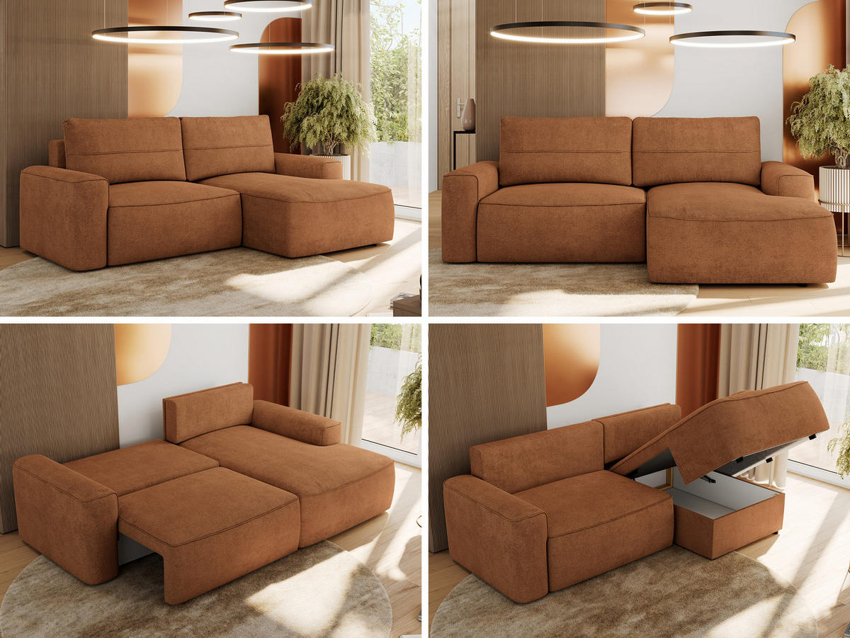 ECKSOFA BELLUNO L Orange Strukture - Rechts - Schwarz/Orange, Textil (233/144cm) - MKS