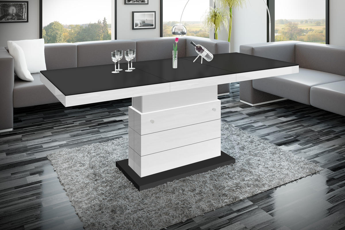 COUCHTISCH rechteckig Schwarz matt Weiß Hochglanz auziehbar höhenverstellbar 120/70/50 cm - Weiß Hochglanz/Schwarz, Holzwerkstoff (70/120/50cm)
