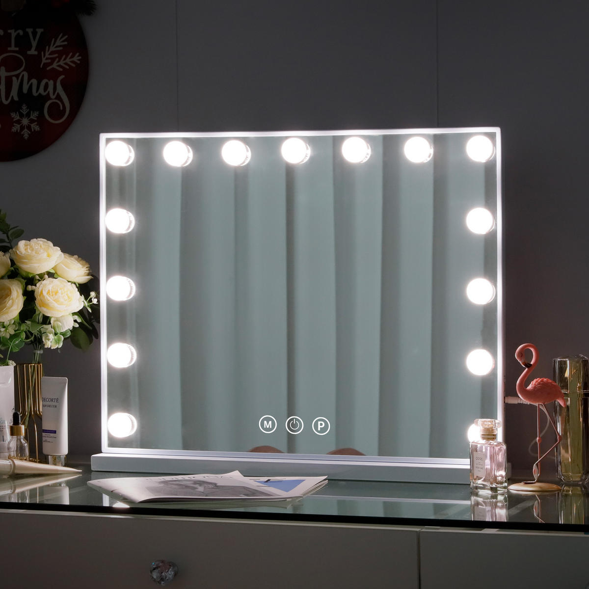 SCHMINKSPIEGEL mit LED-Beleuchtung weiß 58/46 cm - Weiß, Metall (58/46/3cm) - VANITII