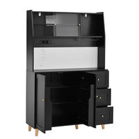 KÜCHENOBERSCHRANK 120/40/184 cm mit Steckdosen, USB, Typ-C, Lochplatte und Glashalter, Schwarz - Schwarz, Holzwerkstoff (120/184/40cm) - Redom