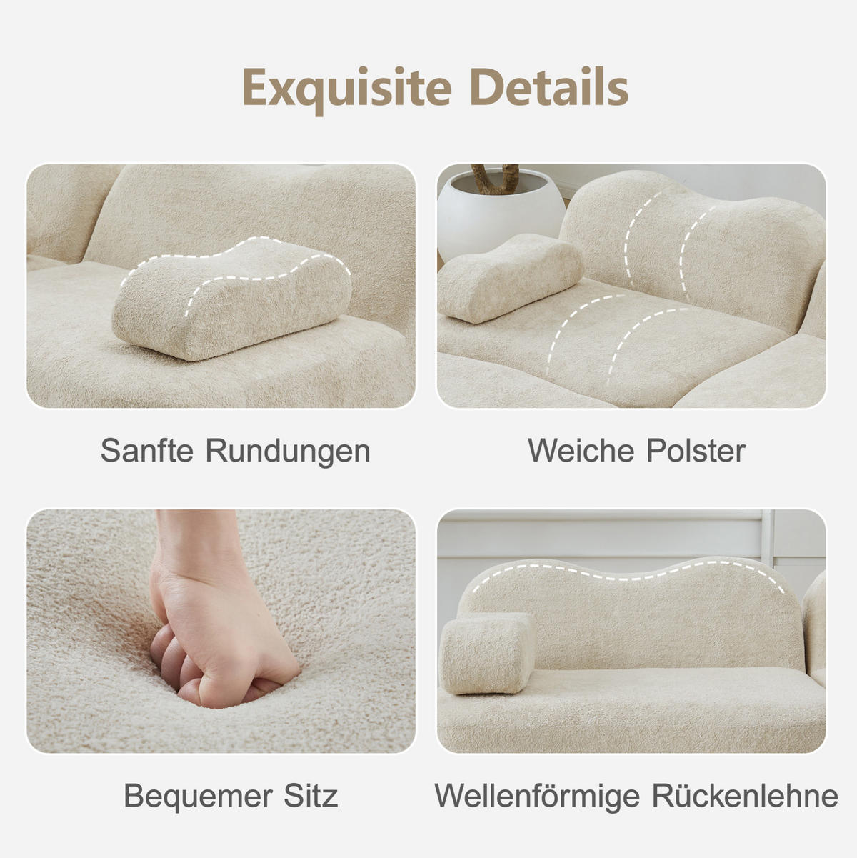 3-SITZER Modulares Sofa beige aus Samt mit tiefer Sitzfläche - Beige, Textil (98/70/288cm) - Modenvie