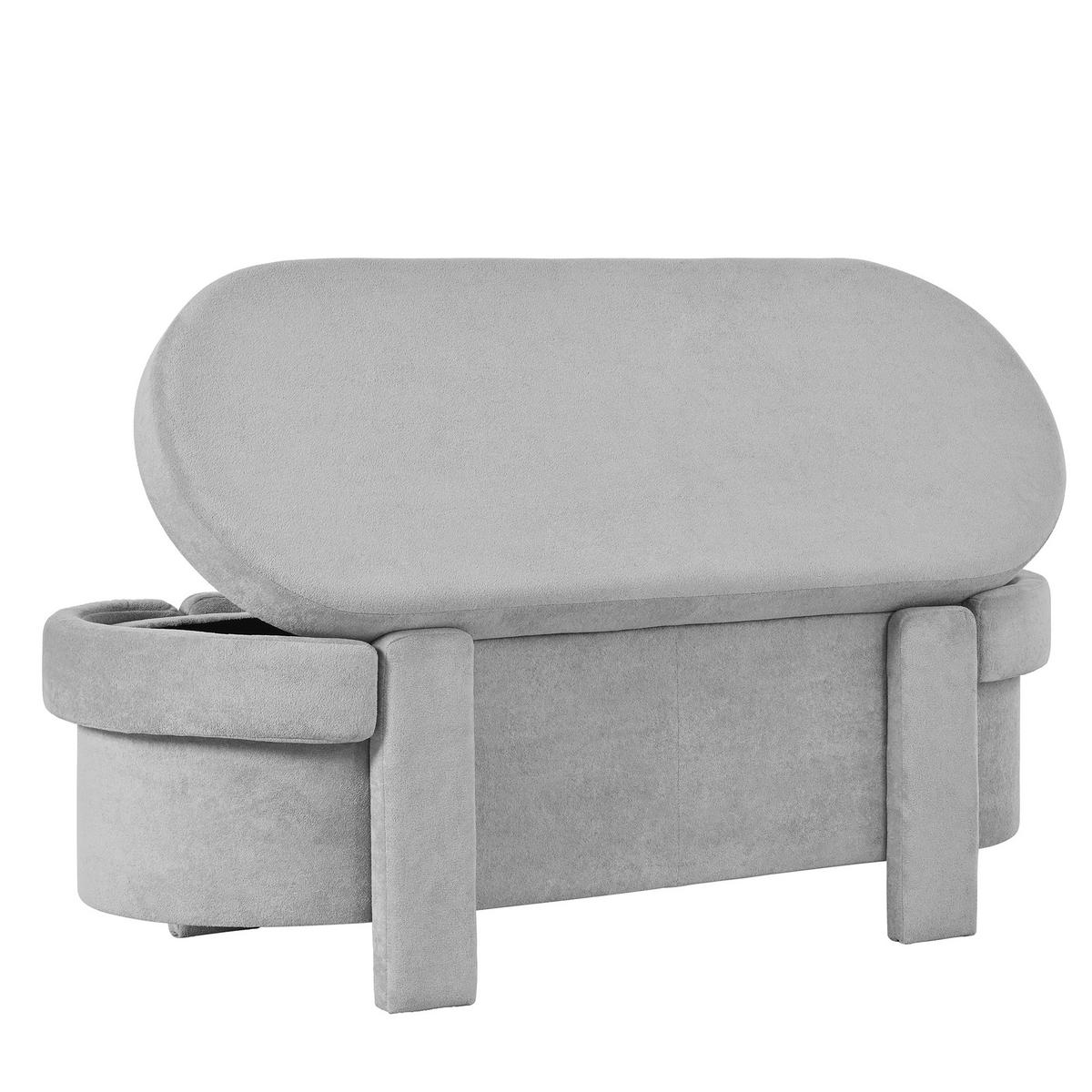 SITZBANK, Stauraum, Gepolstert, Fleece-Optik, Grau, 121.5x49x44.5cm - Grau, Textil (49/44.5/121.5cm) - FLIEKS