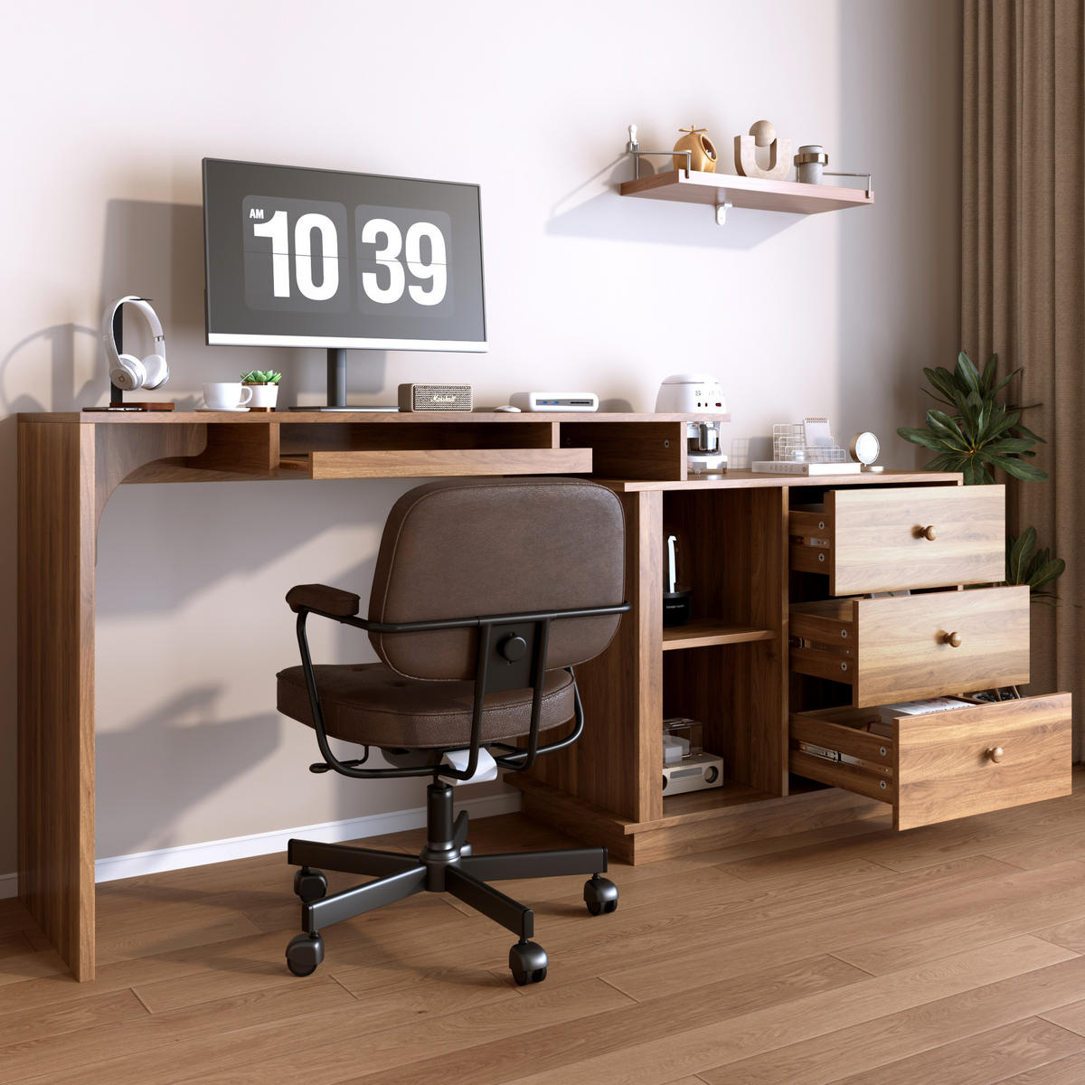 SCHREIBTISCH ausziehbarer Multifunktions-Computertisch 110cm - Walnussfarben, Holzwerkstoff (40/110/75.5cm) - Gisaae