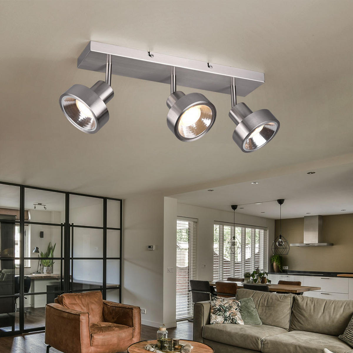 LED DECKENLEUCHTE Metall Silber 3-flammig - Silberfarben, Metall (44/16/19cm)