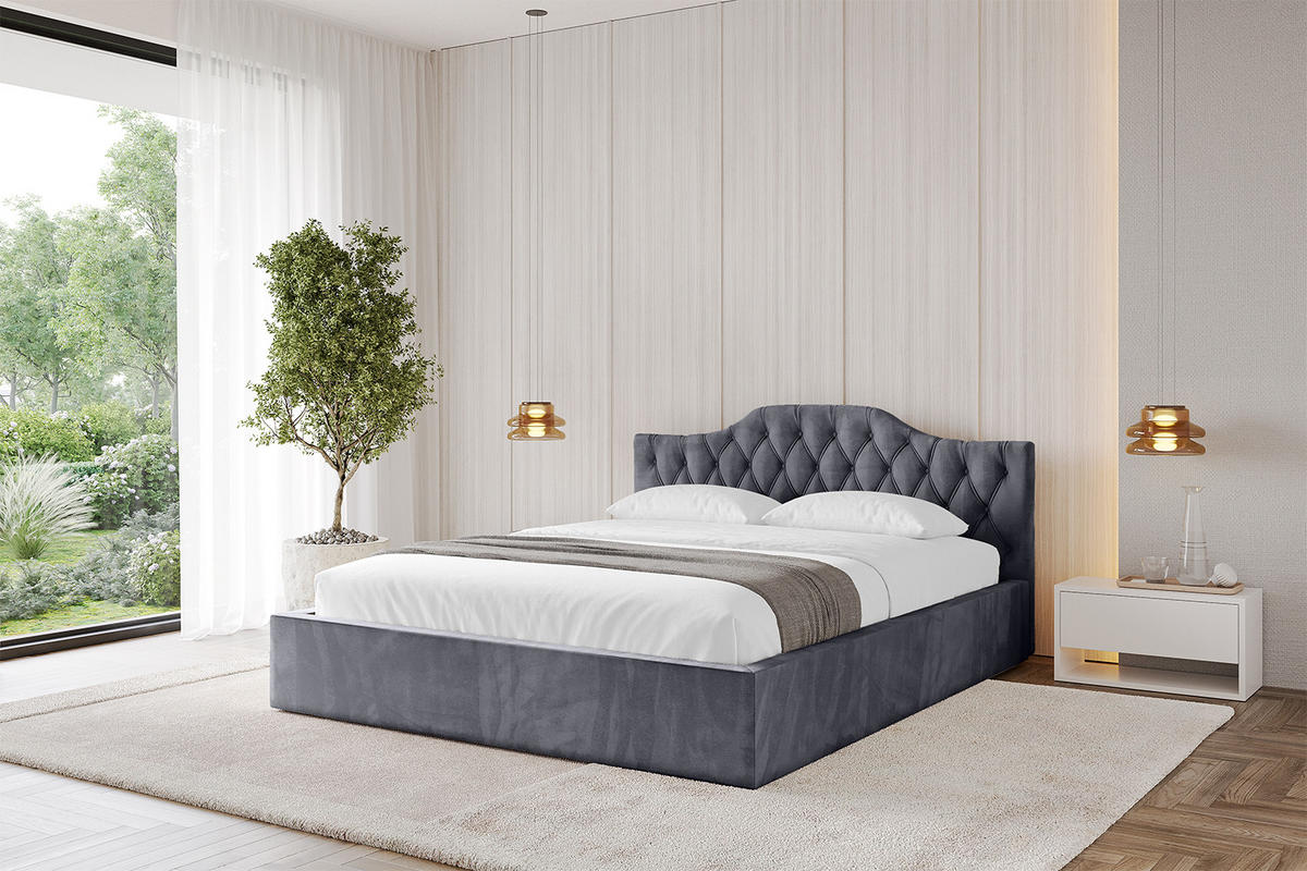 POLSTERBETT mit Bettkasten und Lattenrost, Boxbett ohne Matratze - FALIO-V1 180x200 Dunkelgrau - Dunkelgrau, Holzwerkstoff/Textil (180/200cm) - ALTDECOR