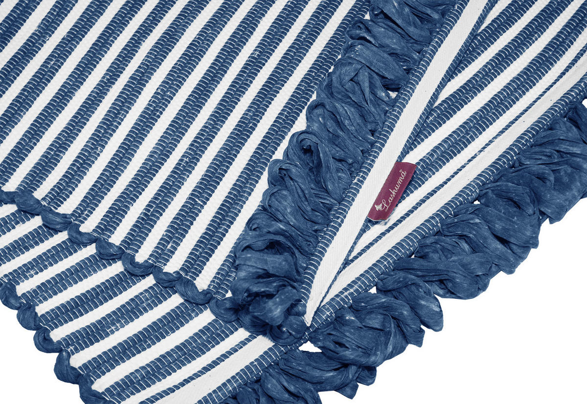 HANDGEWEBTER Läufer 50x70 cm Jeansblau - Dunkelblau, Naturmaterialien/Textil (50/70cm) - Lashuma