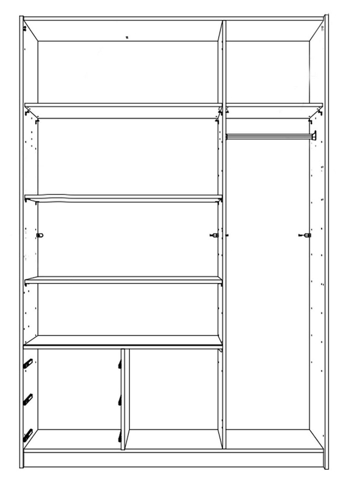 SCHWEBETÜRENSCHRANK Emden Plankeneiche / weiß 135 / 64 / 198cm - Eichefarben/Braun, Holz/Holzwerkstoff (135/198/64cm) - Wimex