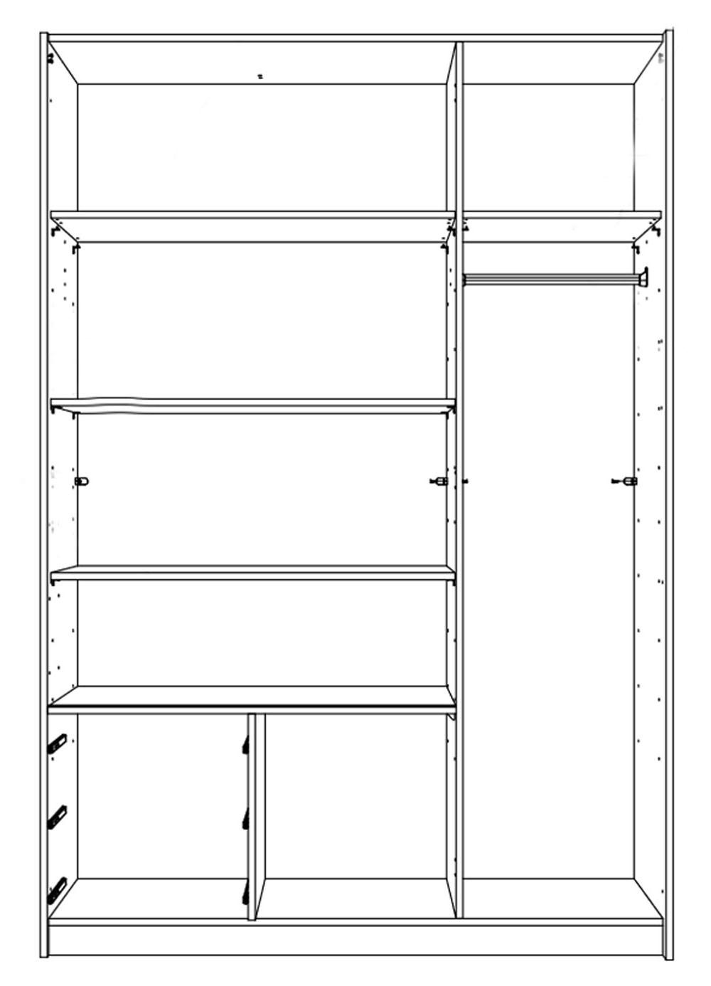 Thumbnail - Wimex Schwebetürenschrank, Eiche, Weiß, Holz, 5 Fächer, 3 Schubladen, Rechteckig, 135x198x64 cm, Schlafzimmer, Kleidersc...
