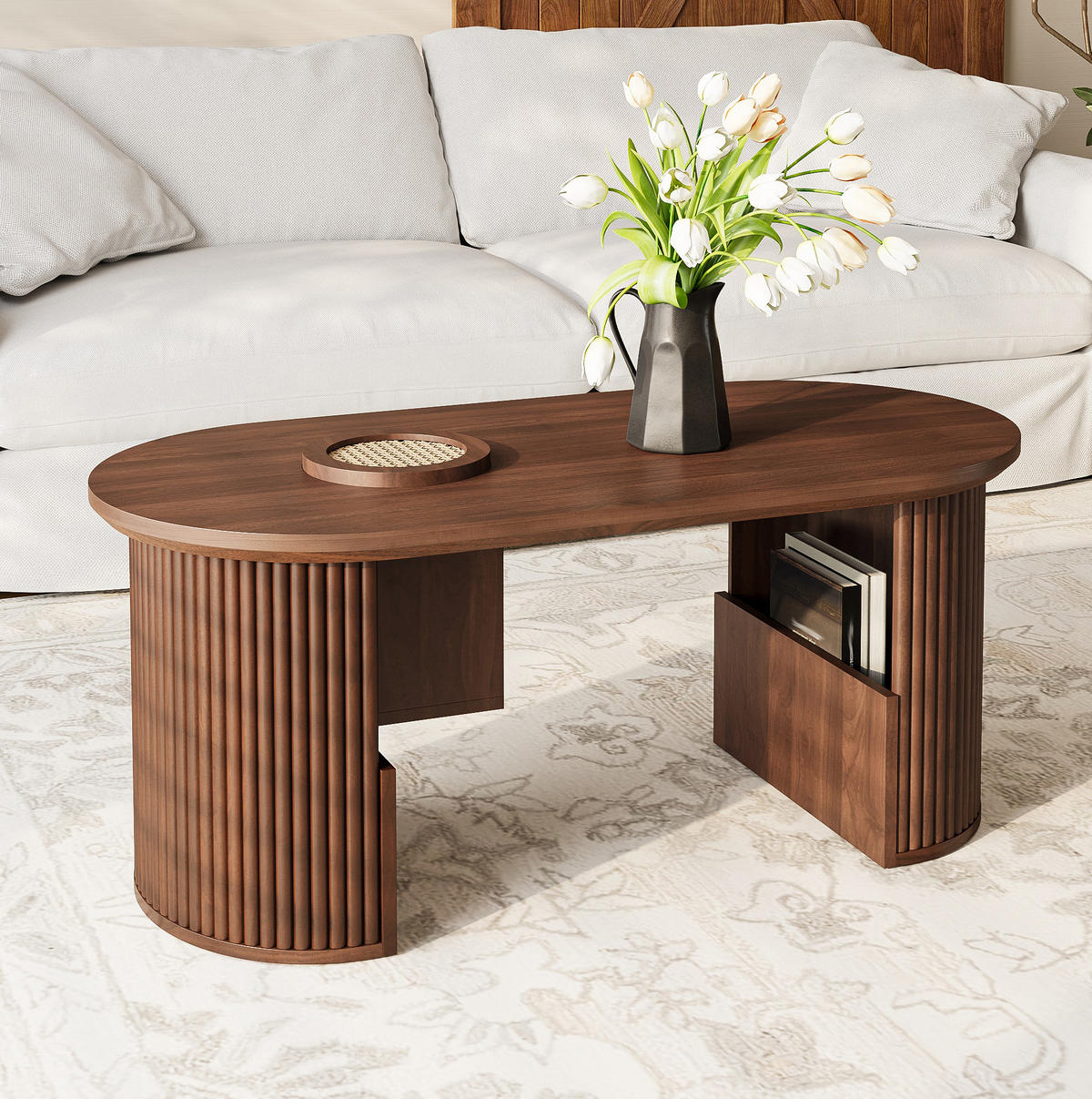 COUCHTISCH aus MDF 105x50x46,5 cm in Nussbaum mit Stauraum - Nussbaumfarben, Holzwerkstoff (105/50/46.5cm) - Modfu