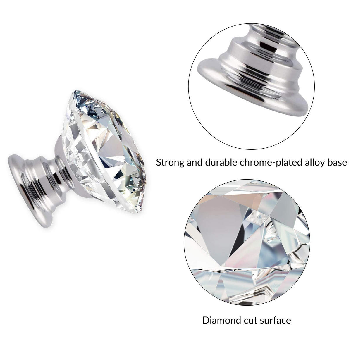 SCHRANKKNOPF Kristall 16er-Set 30 mm - Transparent, Metall (1.6/3/0.3cm)