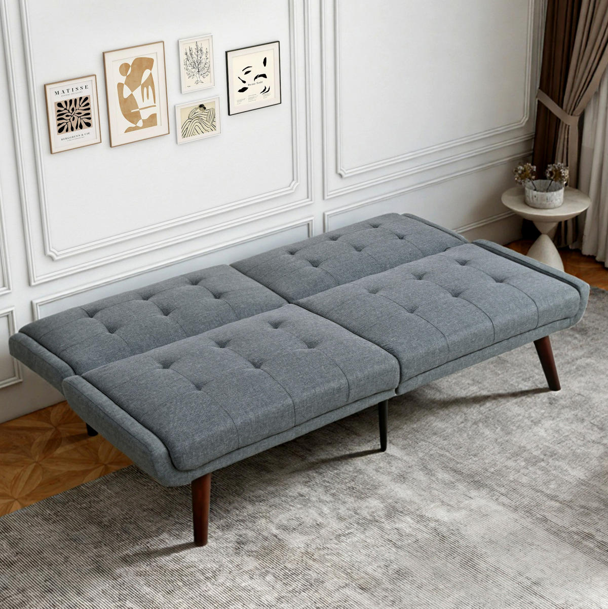 ROZKLÁDACÍ pohovka 146/89 cm šedá z lnu s 5polohovým opěradlem a funkcí lůžka - šedá, textil (51/70/157cm) - OKWISH