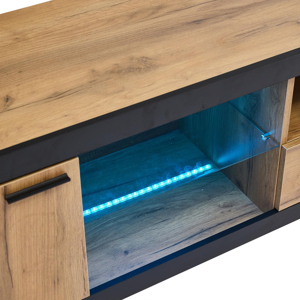 LOWBOARD 160/40/50 cm in Schwarz/Eiche mit LED-Beleuchtung und Stauraum - Eichefarben, Holzwerkstoff (160/50/40cm) - Flora Grace