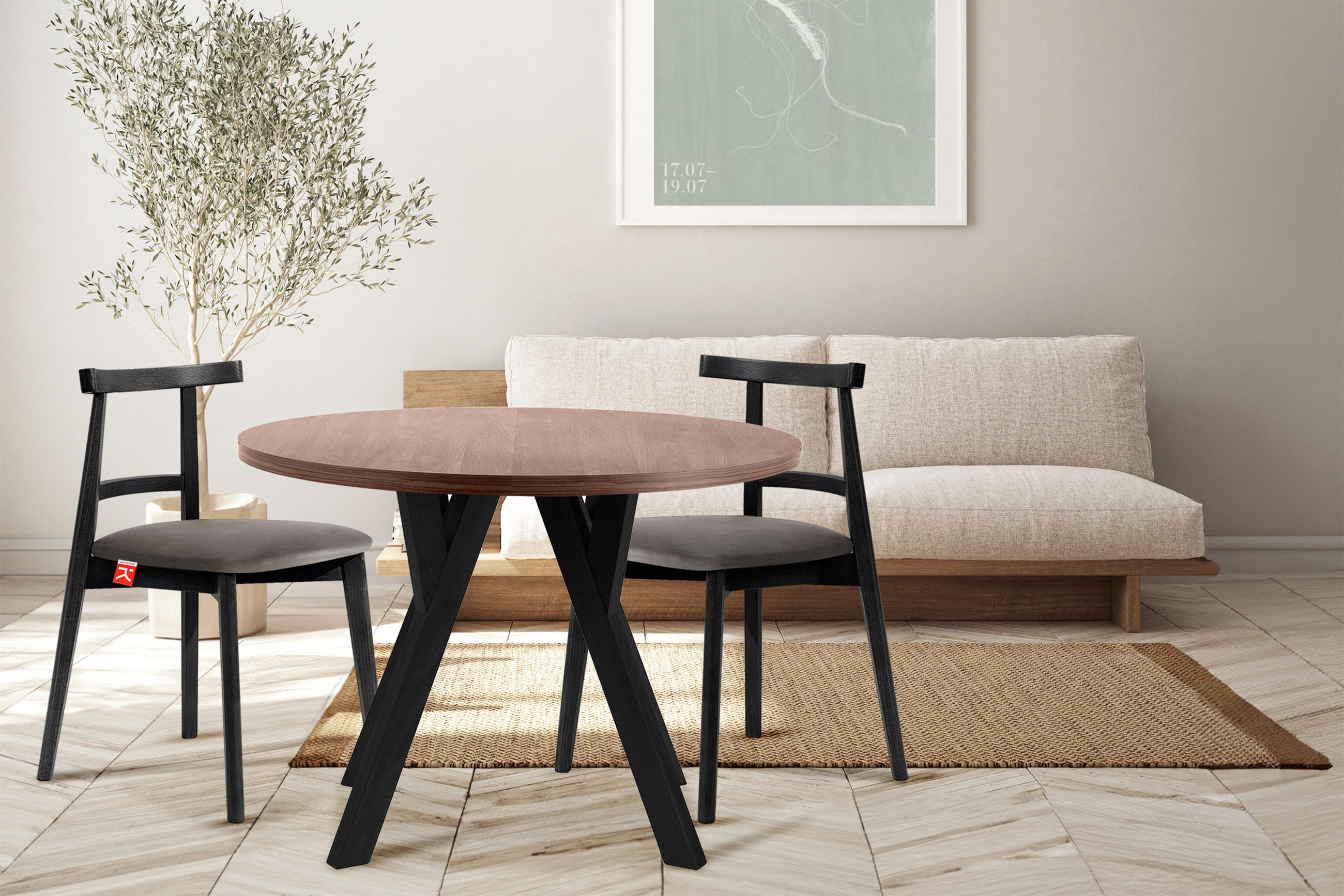 Thumbnail - Konsimo® Esstisch, Walnuss, Schwarz, Holz, Buche, Holz Optik, Rund,Rund, 140x75x100 cm, Hergestellt in Europa, Esszimmer...