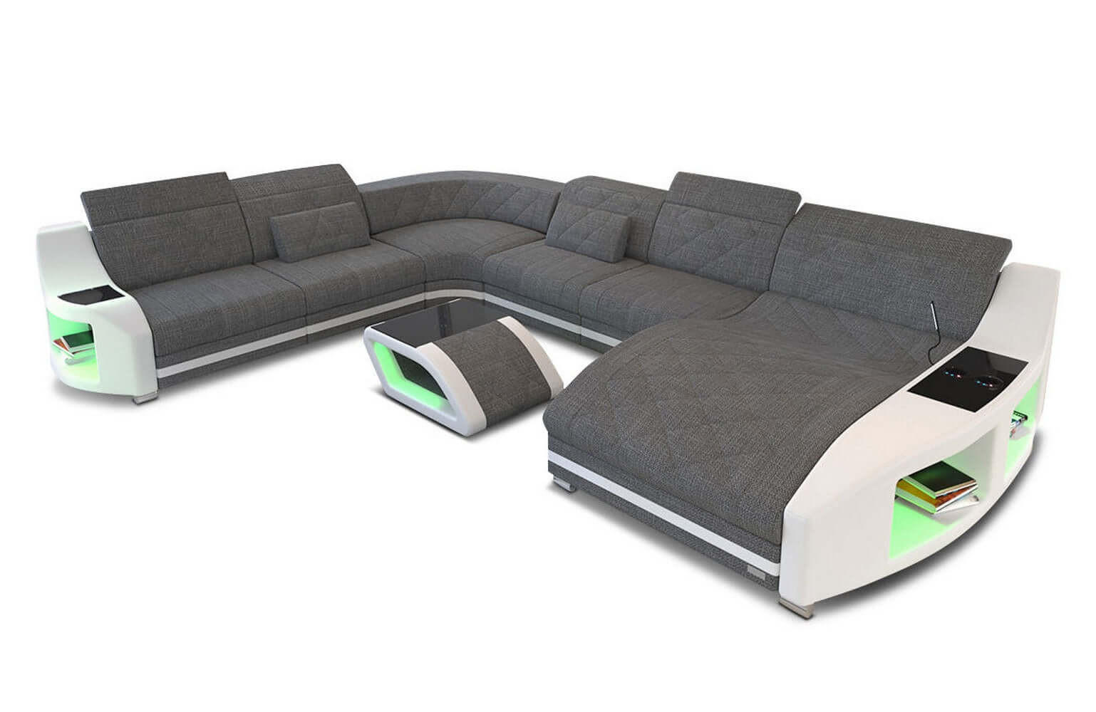WOHNLANDSCHAFT Stoff Wohnlandschaft Swing Grau Weiß Strukturstoff - Grau, Kunststoff (404/90/295cm)