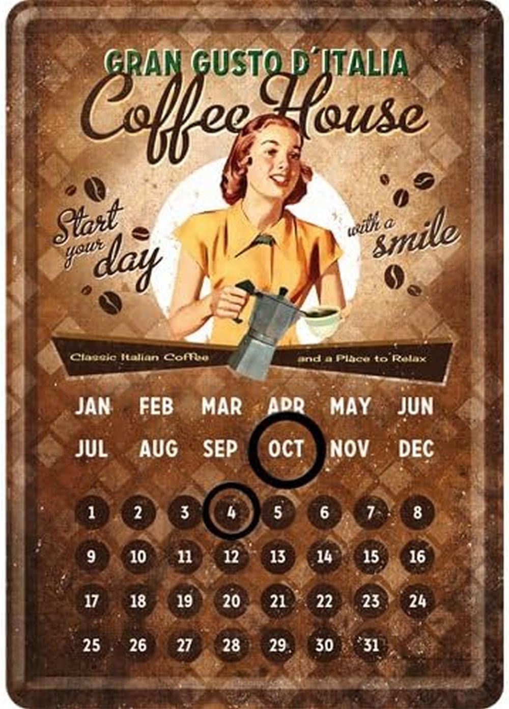 MINIBLECHSCHILD 10/14 cm Tischkalender Coffee House - Multicolor, Metall (10/14/0.1cm) - Nostalgic-Art
