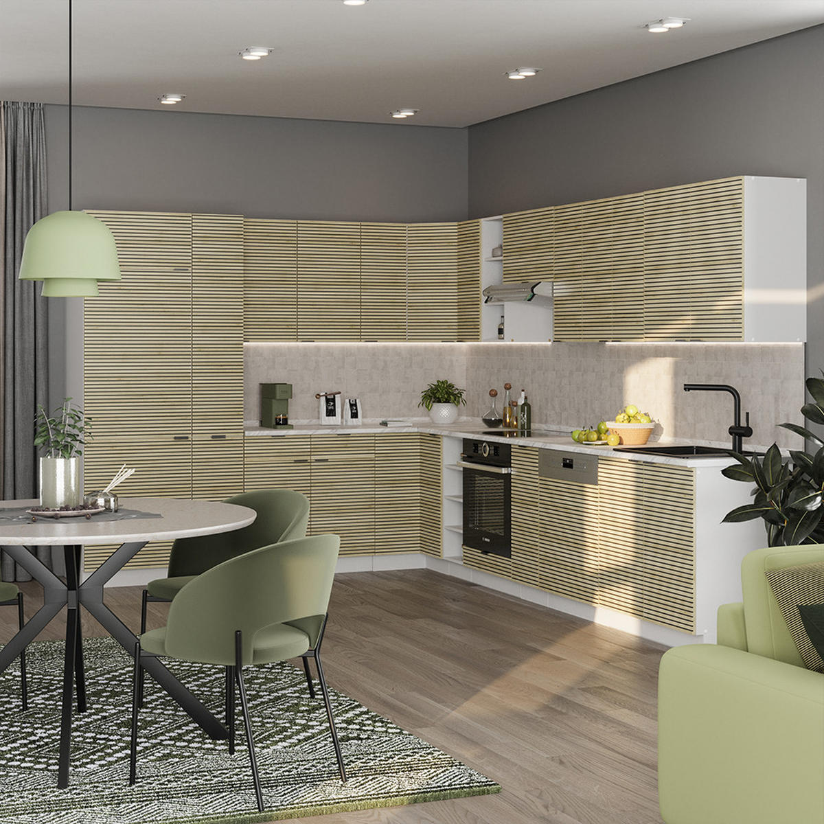 ROHOVÁ KUCHYŇ Fame-Line Dubový panel/bílá - bílá/barva dubu, kompozitní dřevo (347/81.6/46cm) - Vicco