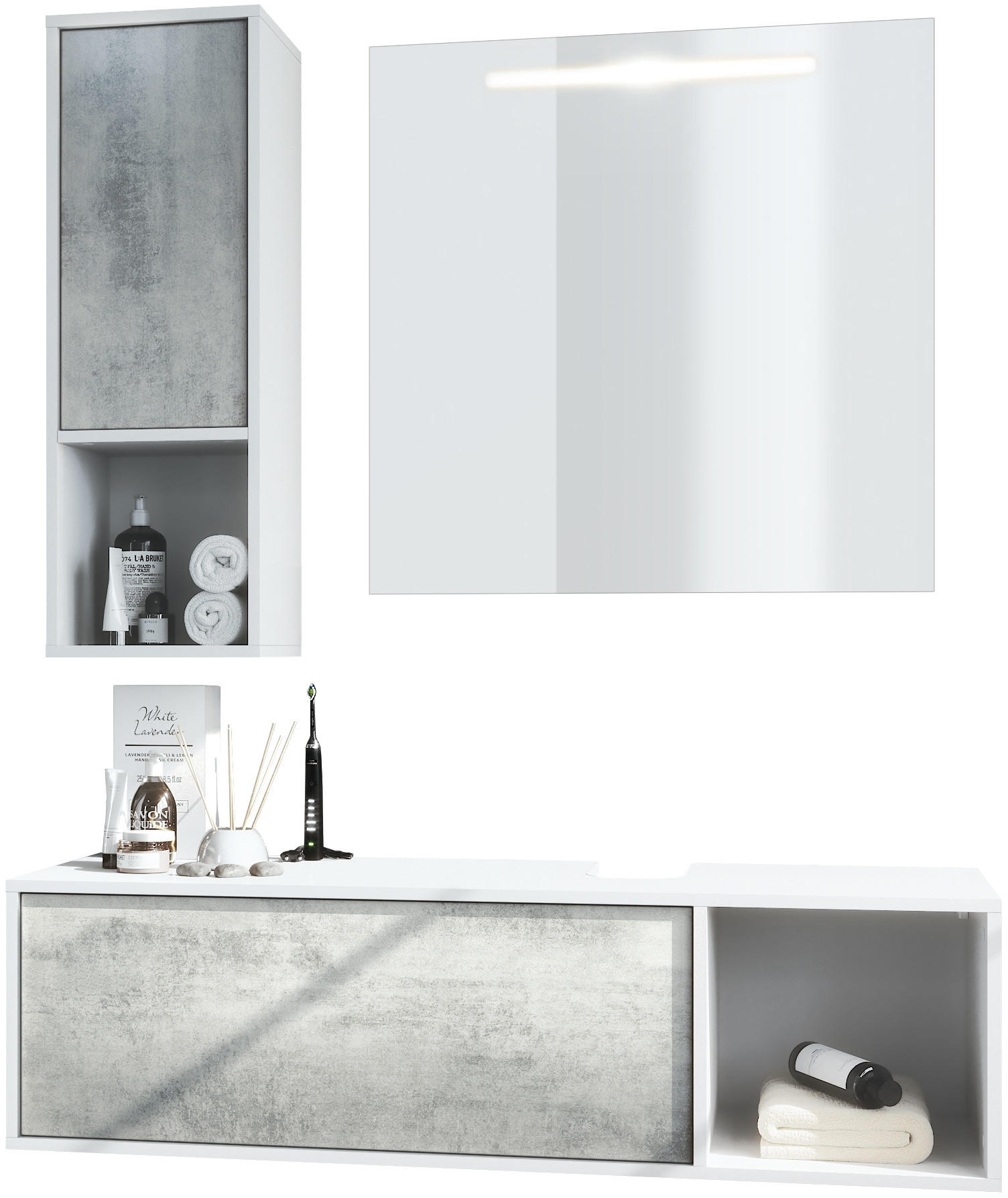BADMÖBELSET La Costa Fronten in Beton Oxid Optik - Hellgrau, Holzwerkstoff (126.5/190/46cm) - Vladon
