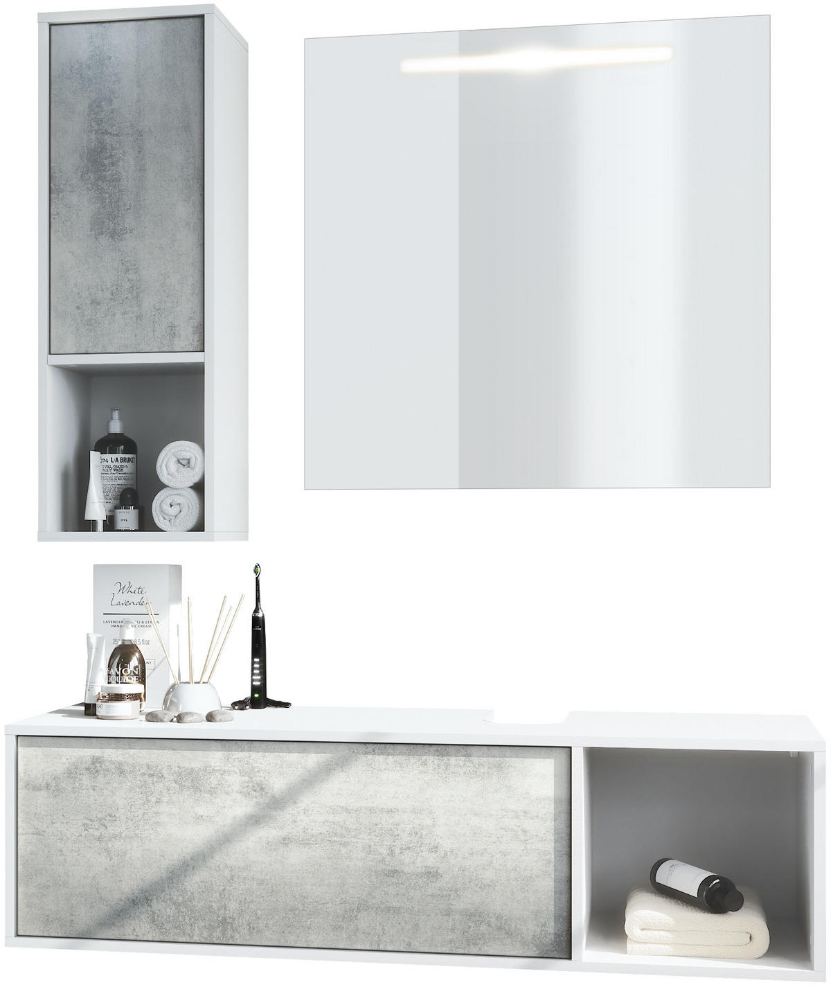 BADMÖBELSET La Costa Fronten in Beton Oxid Optik - Hellgrau, Holzwerkstoff (126.5/190/46cm) - Vladon