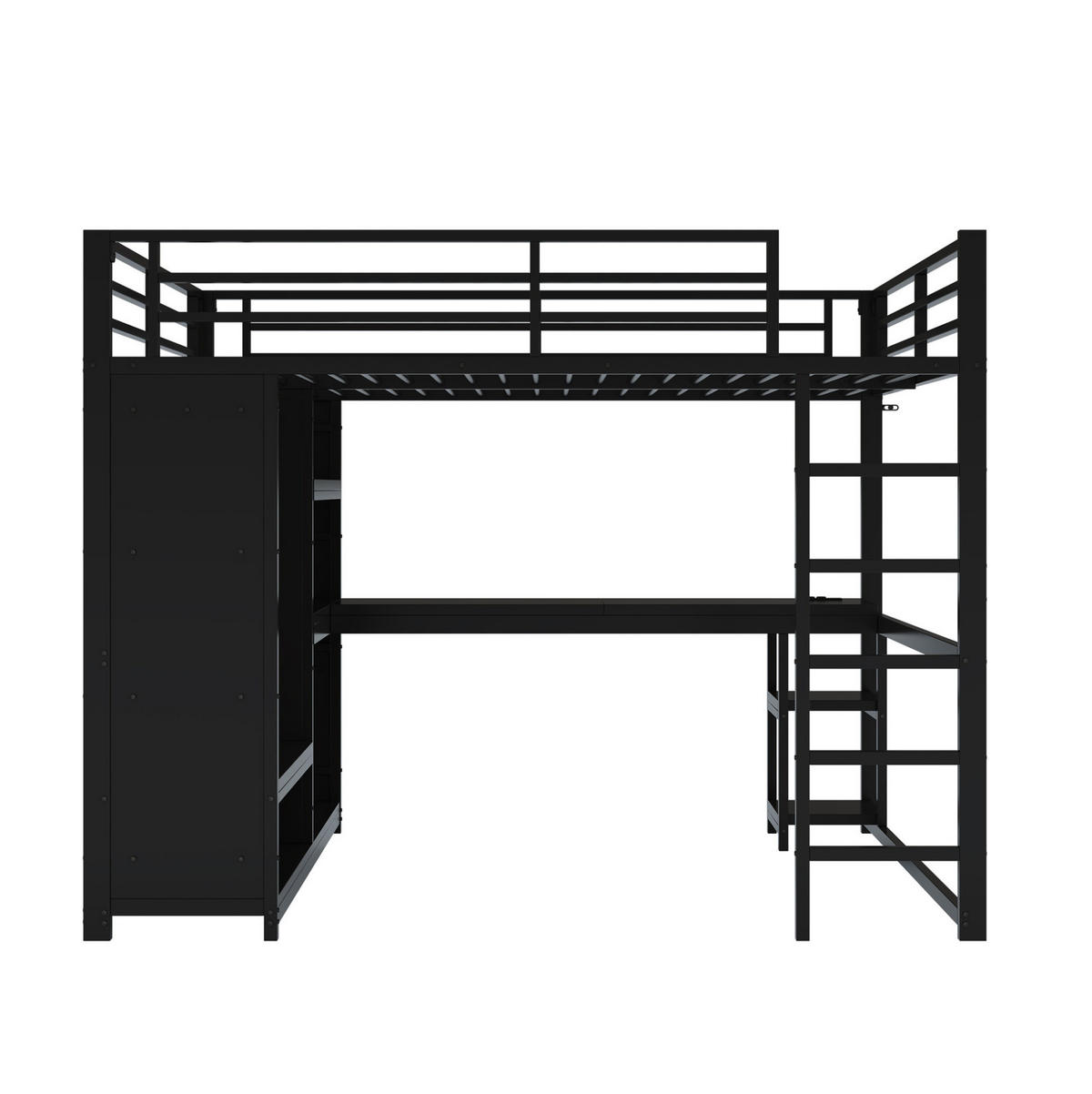 VISOKI krevet 160/200 cm s LED osvjetljenjem, radnim stolom i otvorenim ormarom, crni metal - crna, metal (160/200cm) - Redom