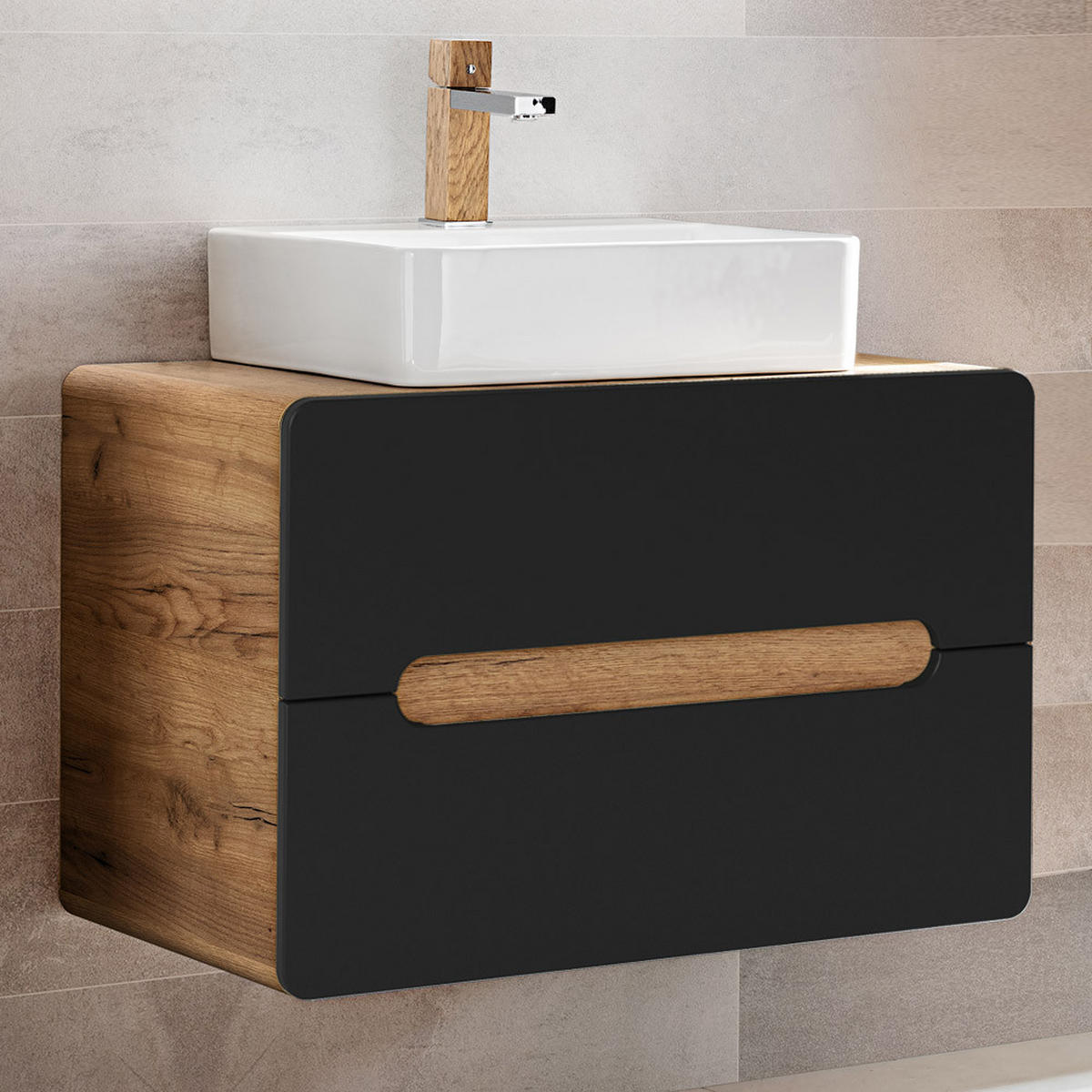 WASCHTISCH New-luton - Schwarz, Holzwerkstoff (80/67/46cm) - Lomado