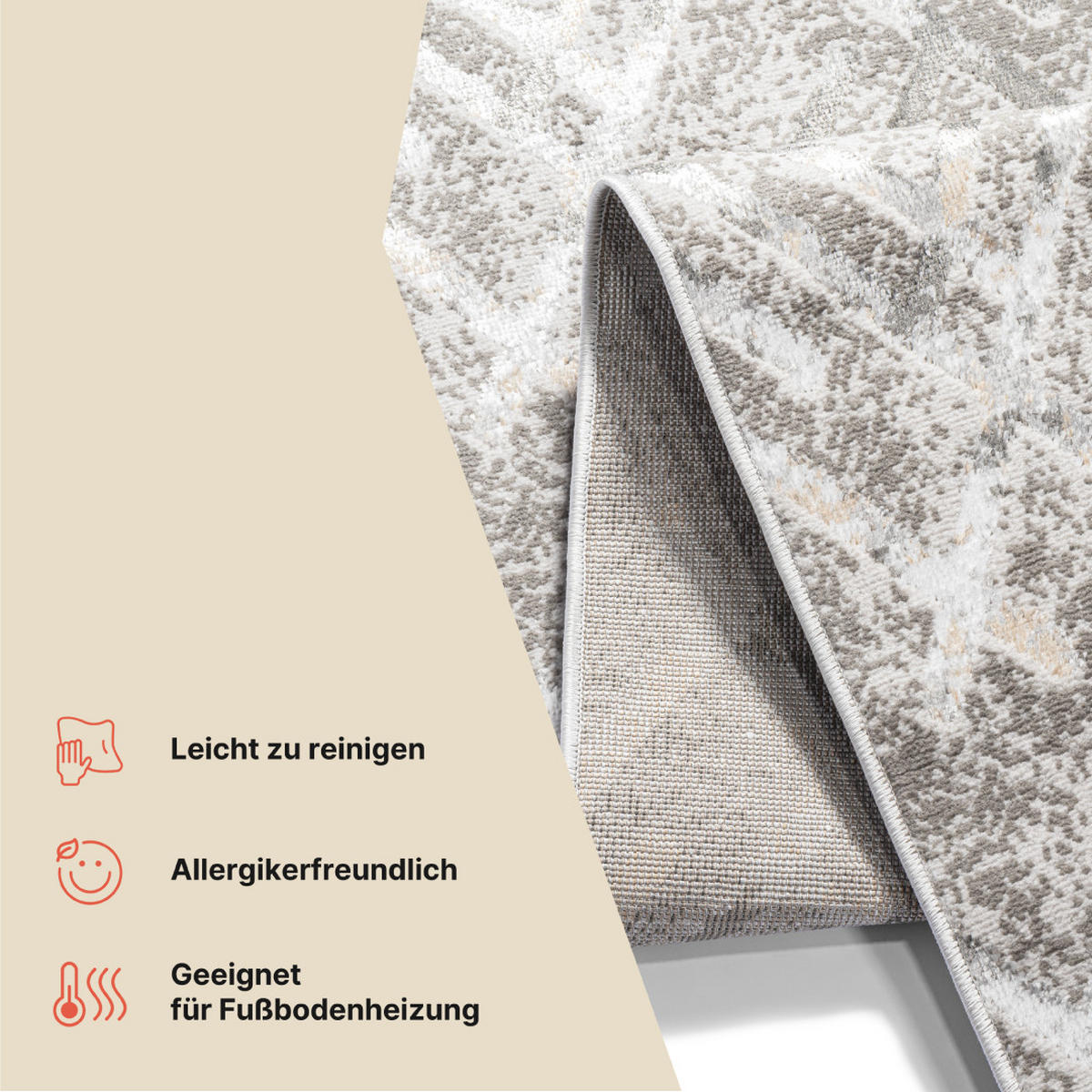 LÄUFER Crystal Hellgrau Marmor Optik 80/200 cm - Hellgrau, Textil (80/200cm) - Tapiso