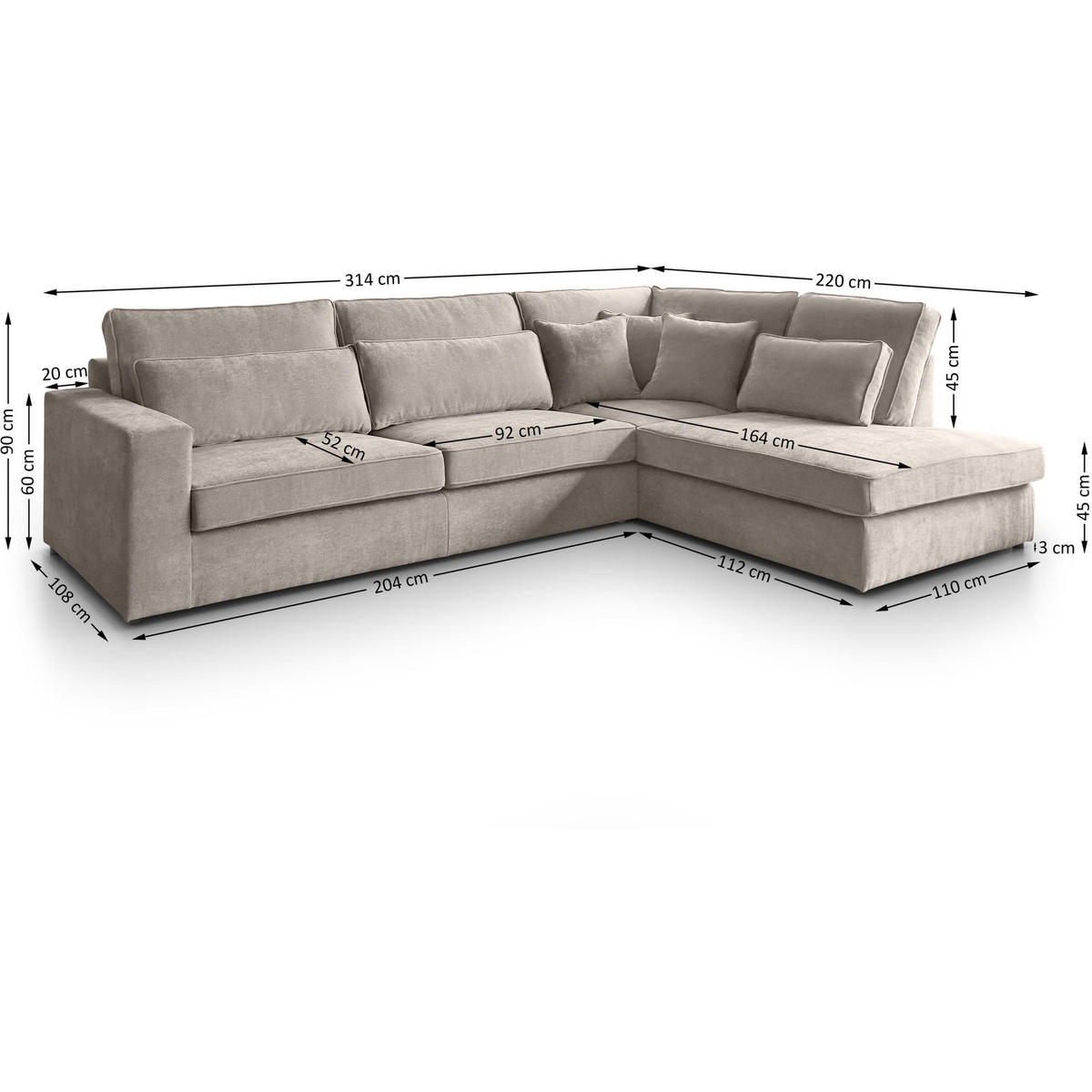 ECKSOFA Parma ohne Schlaffunktion cappuccino rechts - Schwarz/Cappuccino, Textil (314/224cm) - Beautysofa