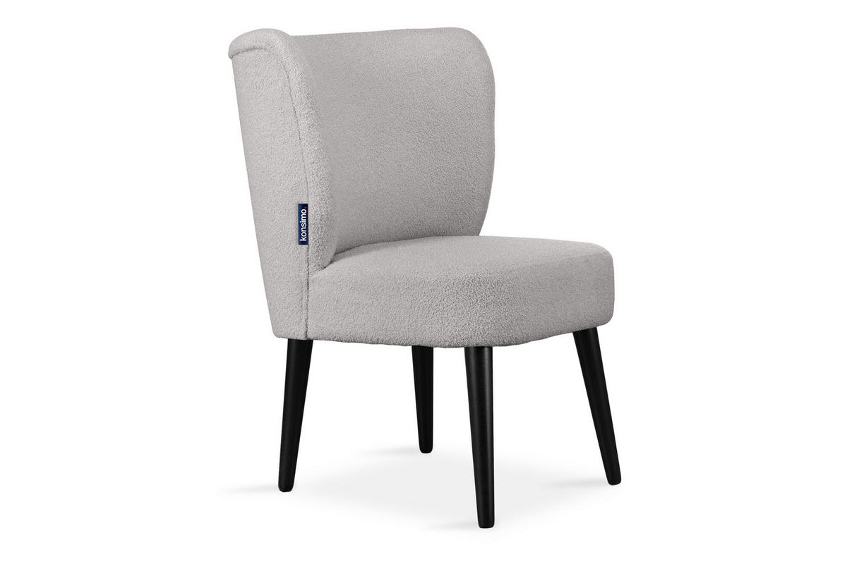 COCKTAILSESSEL APPA uf hohen schwarz lackierten Beinen aus Buchenholz, aus recyceltem Boucle-Stoff, Hellgrau/Schwarz - Hellgrau/Schwarz, Holz/Textil (63/89/65cm) - KONSIMO®