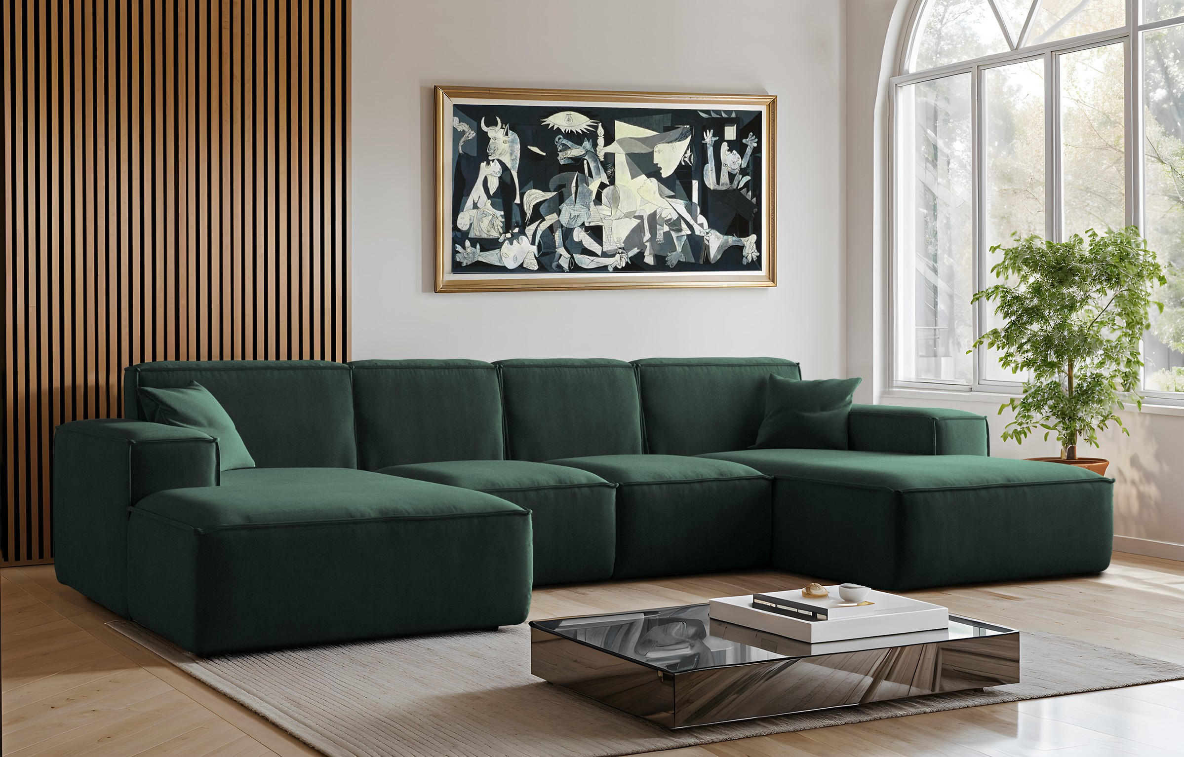 ECKSOFA U-Form Siena, U-förmiges Ecksofa, Stoff Salvador Grün - Grün, Holz/Textil (344/165cm) - Kaiser Möbel