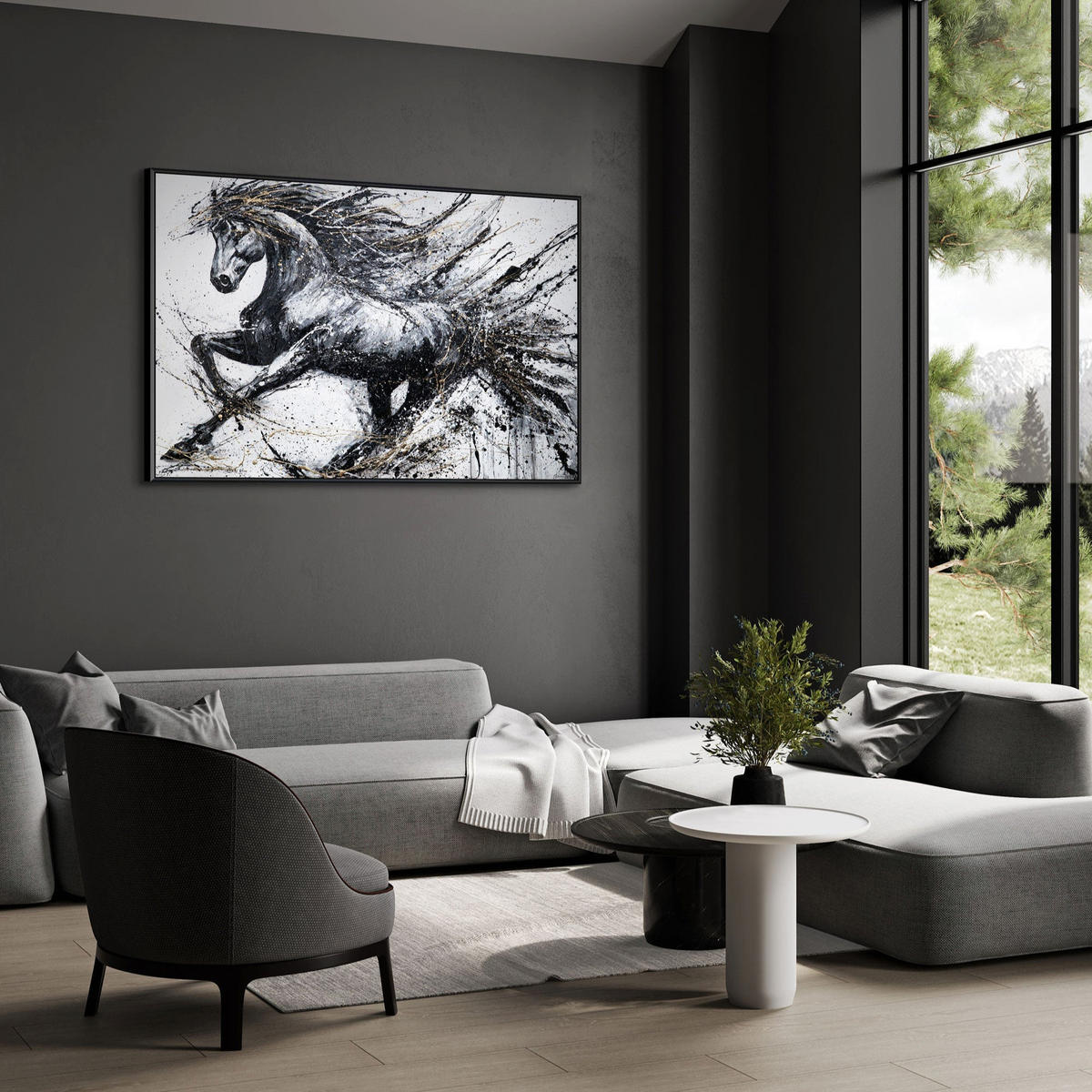 GEMÄLDE Energie der Geschwindigkeit Schattenfugenrahmen Gold 120x80 cm - Goldfarben, Holz (120/80cm) - YS-art gallery