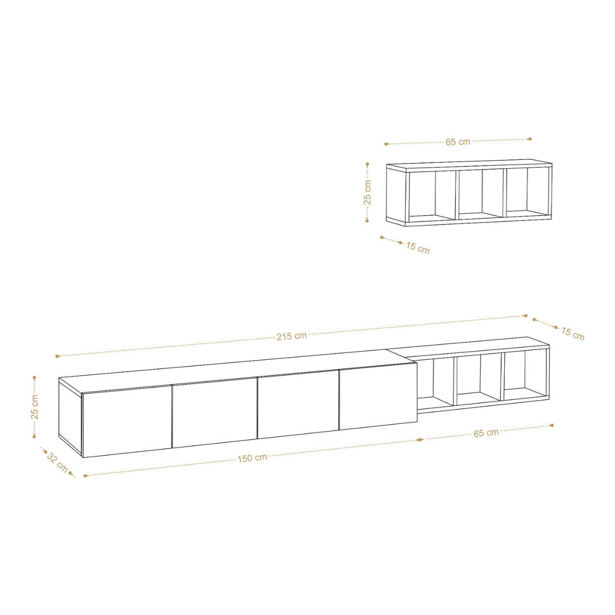 TV-SCHRANK 4 türen weß mit eichenregal pia 215/32/25 cm - Weiß, Holzwerkstoff (215/25/32cm) - Calicosy