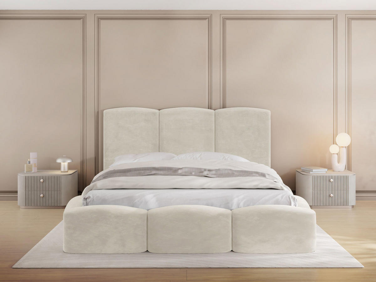 POLSTERBETT Harmony mit Bettkasten, Creme Samt Velours 120x200 cm - Beige/Birkefarben, Holzwerkstoff/Kunststoff (120/200cm) - WFL GROUP