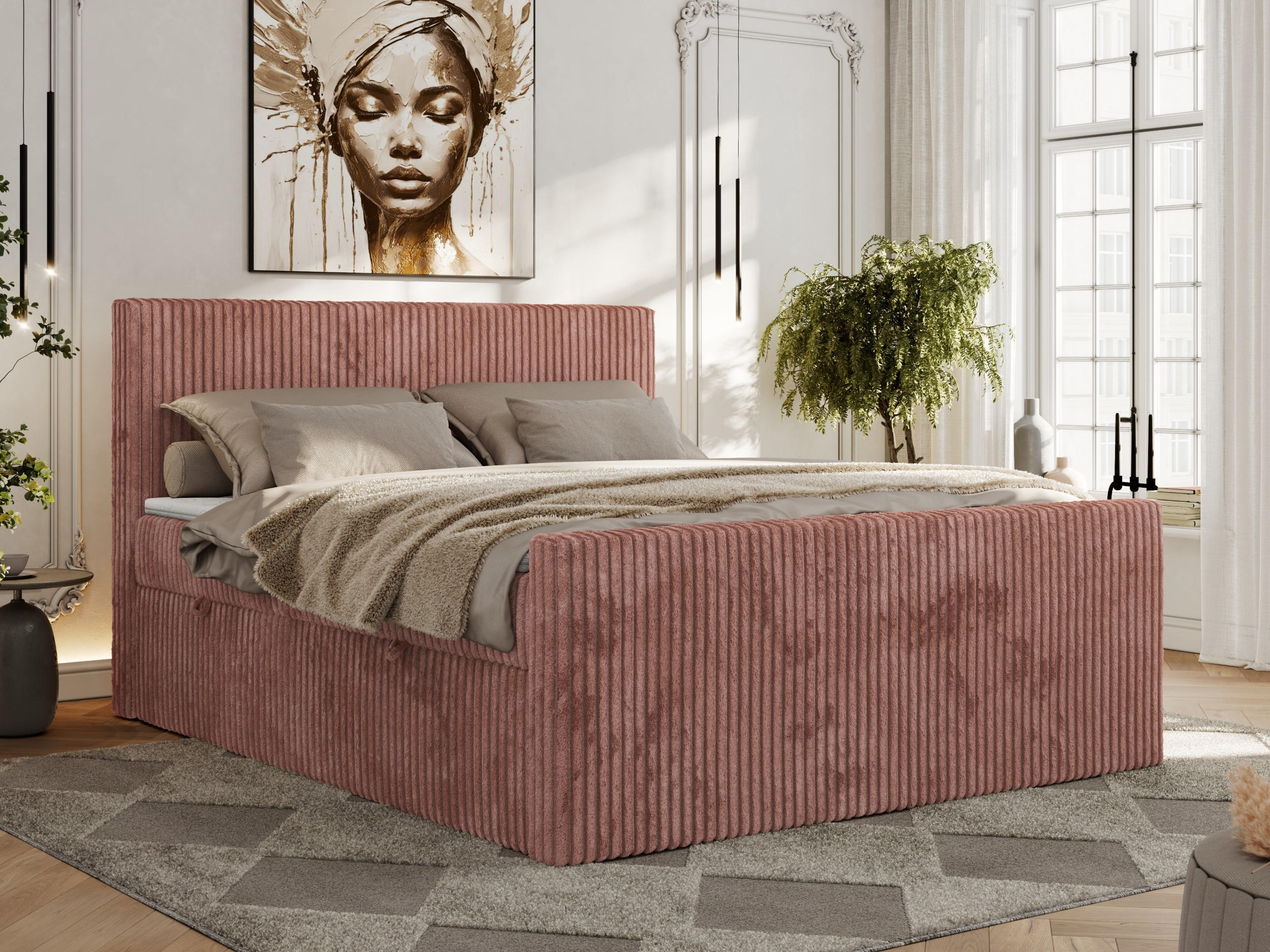 BOXBETT TILIANO DUO 140/200 - Rosa Cord - H3 - Rosa, Textil (140/200cm) - MKS
