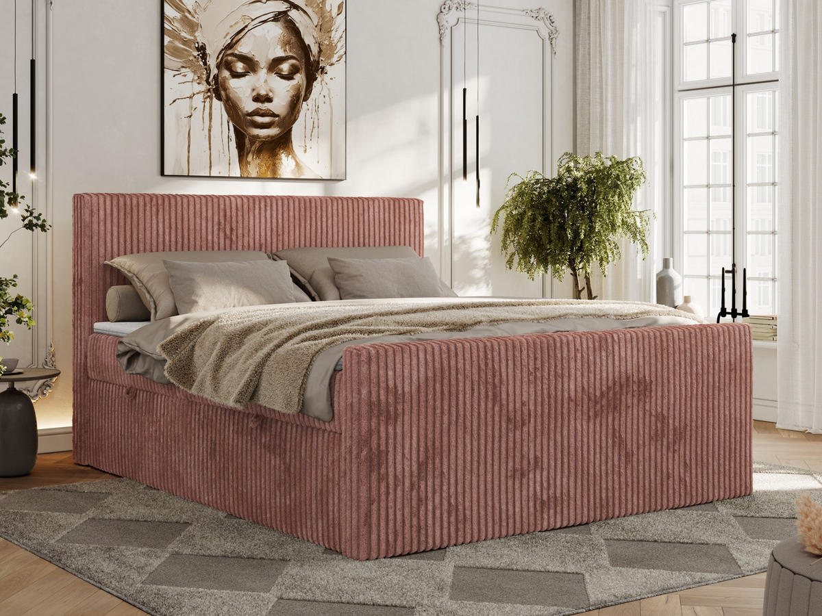 BOXBETT TILIANO DUO 160/200 - Rosa Cord - H4 - Rosa, Textil (160/200cm) - MKS