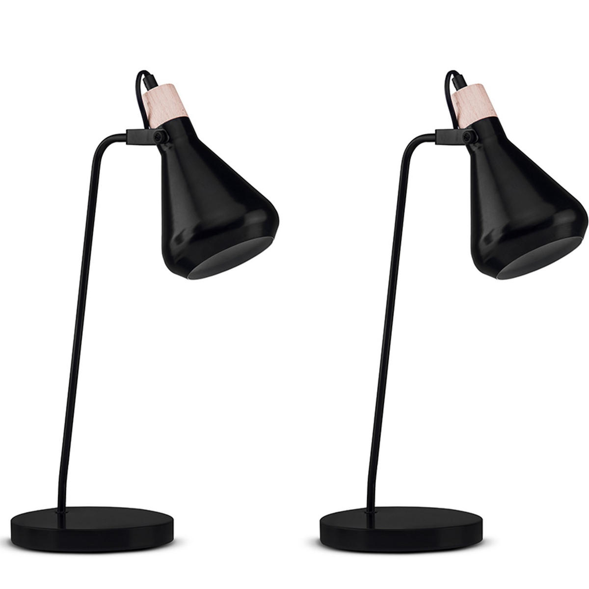 TISCHLAMPE CORTODI 2-er Set, Schwarz - Schwarz, Holz/Metall (18/18/53cm) - KONSIMO®